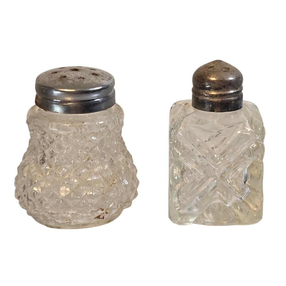 Salt and Pepper Shakers Vintage Glass Square and Curvy 2 inch Estate Collector